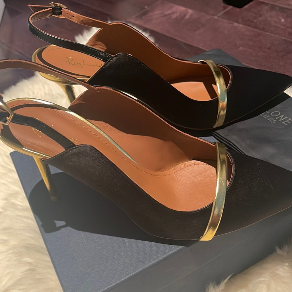 Authentic Malone Souliers gold and black heel